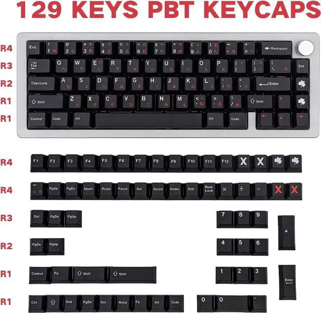 Alt view image 2 of 7 - Black and Red Japanese Keycaps 129 Keys, Minimalist Style Cherry Profile Key Caps, PBT Dye Sublimation Customized Keycaps Set Compatible with Cherry MX Switches Mechanical Keyboards
