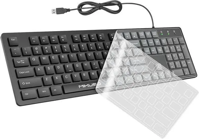 Main image of Wired Computers Keyboard with Cover Comfortable Hand Feel,Laser Engraved Characters,12 Multimedia Keys USB Interface Suitable for Laptop PC,Full Size 104 Keyboards, Plug and Play, Office