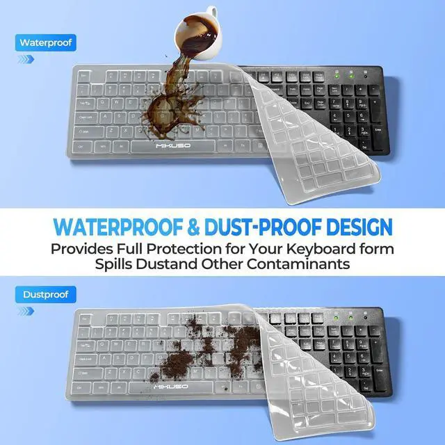 Alt view image 2 of 7 - Wired Computers Keyboard with Cover Comfortable Hand Feel,Laser Engraved Characters,12 Multimedia Keys USB Interface Suitable for Laptop PC,Full Size 104 Keyboards, Plug and Play, Office