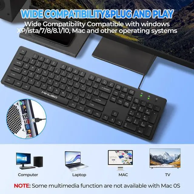 Alt view image 7 of 7 - Wired Computers Keyboard with Cover Comfortable Hand Feel,Laser Engraved Characters,12 Multimedia Keys USB Interface Suitable for Laptop PC,Full Size 104 Keyboards, Plug and Play, Office