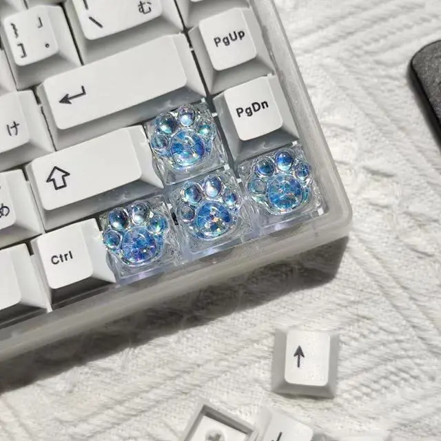 Alt view image 4 of 7 - Cat Claw Keycap Cute Drip Glue Backlight Keycaps DIY ESC Arrow Key Keycap Replacement for Cherry MX Gaming Mechanical Keyboard (4Keys Blue)