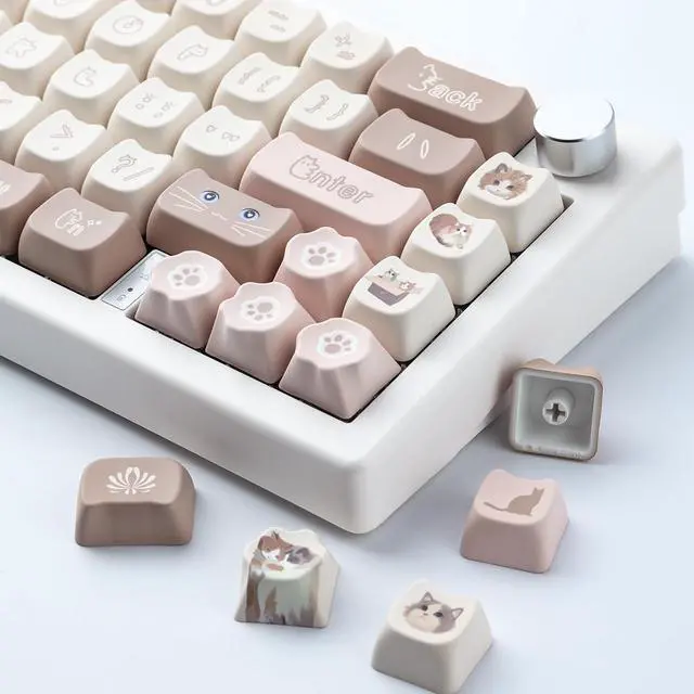 Alt view image 3 of 6 - Hyekit PBT Keycaps for Mechanical Keyboard - 144 Keys Cute Cat Keycaps, Dye-Sublimation Cute Keycaps Mao Profile Custom Keycaps for Cherry Gateron MX Switches, for Mac Windows PC Keyboard