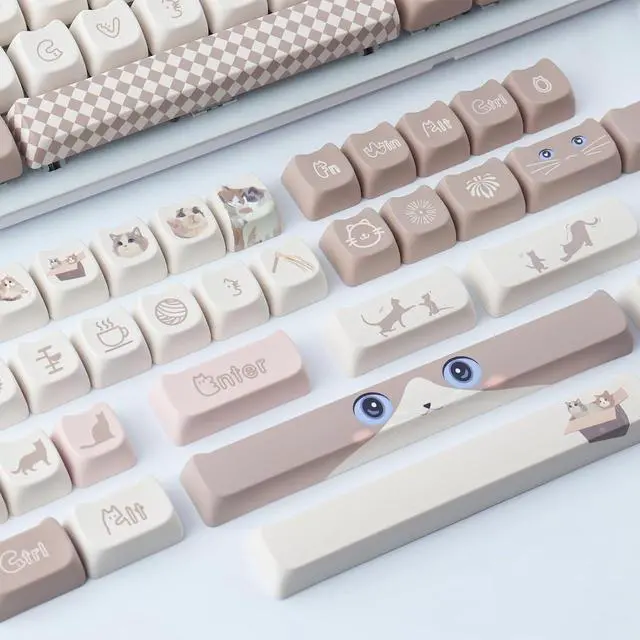Alt view image 6 of 6 - Hyekit PBT Keycaps for Mechanical Keyboard - 144 Keys Cute Cat Keycaps, Dye-Sublimation Cute Keycaps Mao Profile Custom Keycaps for Cherry Gateron MX Switches, for Mac Windows PC Keyboard