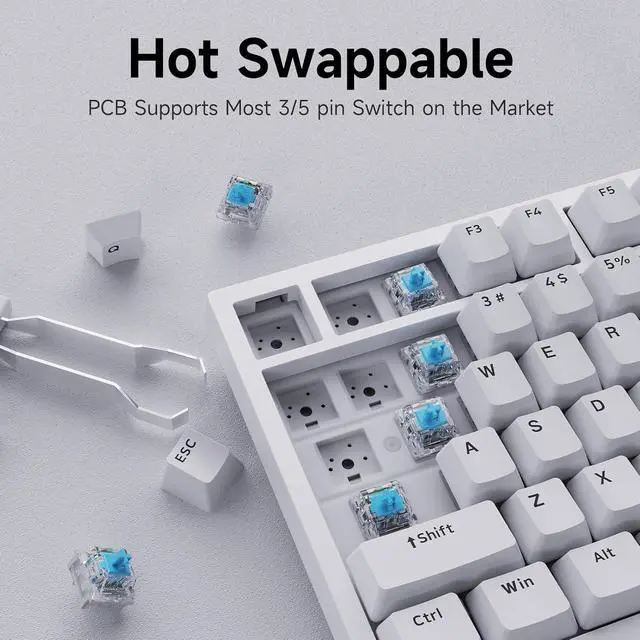 Alt view image 4 of 7 - NACODEX AK820 Gasket Mechanical Keyboard, 75% Wired Hot Swappable Keyboard with Volume Contro Knob, PBT Keycaps, Five-Layer Padding, 82 Keys Gaming Keyboard
