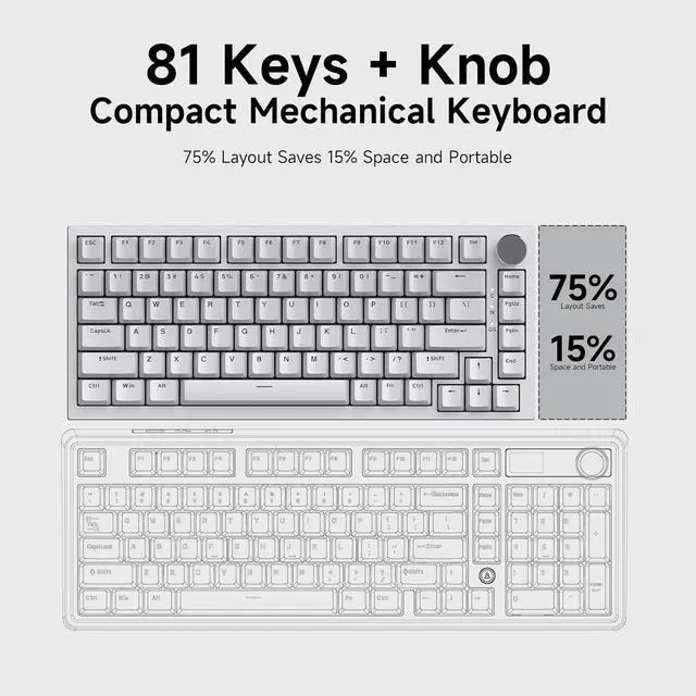 Alt view image 6 of 7 - NACODEX AK820 Gasket Mechanical Keyboard, 75% Wired Hot Swappable Keyboard with Volume Contro Knob, PBT Keycaps, Five-Layer Padding, 82 Keys Gaming Keyboard