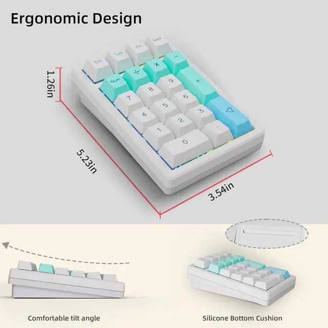 Alt view image 3 of 7 - KEYCOOL K21 Mechanical Number Keypad Wireless Numeric Keyboard, Hot-swappable Bluetooth Numpad 5.0/2.4GHz, RGB Numerical Programmable Keyboard for Laptop Mac Win iOS Android