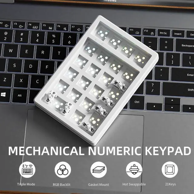 Alt view image 5 of 7 - KEYCOOL K21 Mechanical Number Keypad Wireless Numeric Keyboard, Hot-swappable Bluetooth Numpad 5.0/2.4GHz, RGB Numerical Programmable Keyboard for Laptop Mac Win iOS Android