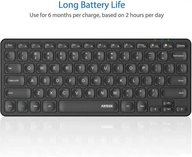 Alt view image 4 of 7 - Arteck 2.4G Wireless Keyboard Ultra Slim and Compact Wireless Keyboard with Media Hotkeys for Computer/Desktop/PC/Laptop/Surface/Smart TV and Windows 10/8/ 7 Built-in Rechargeable Battery