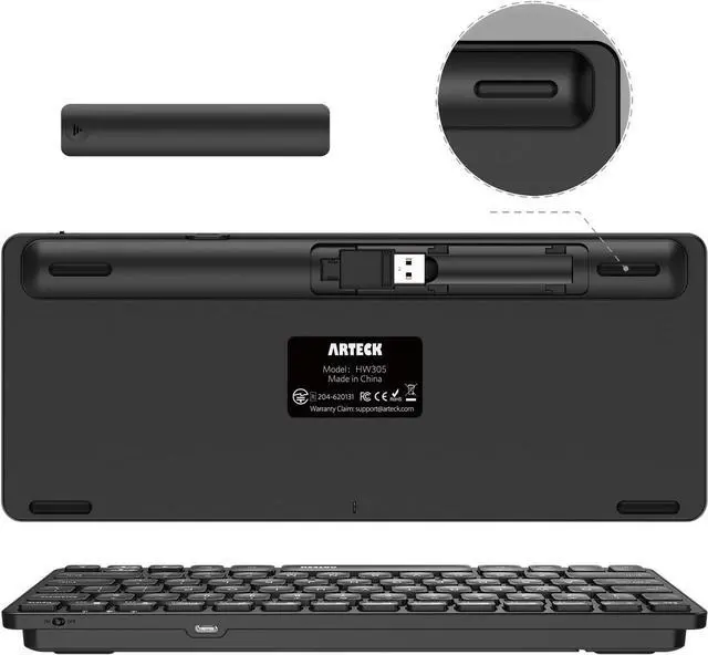 Alt view image 5 of 7 - Arteck 2.4G Wireless Keyboard Ultra Slim and Compact Wireless Keyboard with Media Hotkeys for Computer/Desktop/PC/Laptop/Surface/Smart TV and Windows 10/8/ 7 Built-in Rechargeable Battery