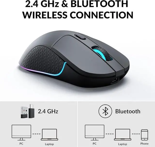 Alt view image 4 of 5 - Keychron M3 Wireless Gaming Optical Mouse, Tri-Mode 2.4 GHz/Bluetooth 5.1/Wired, PixArt PAW 3395 Sensor, 4000Hz Polling Rate, 79g Lightweight Programmable Macro Button for Windows PC/Mac - Black