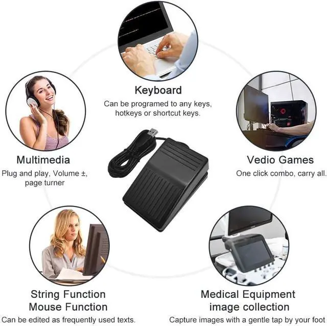 Alt view image 4 of 6 - USB Foot Pedal PC Single Foot Switch Foot Control Keyboard Mouse Programmable Keyboard for Video Game Office Work Page Turner
