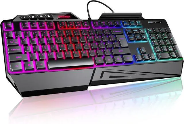 Main image of TECKNET Wired RGB Gaming Keyboard - 26-Key Anti-Ghosting, 13 Lighting Modes, Spill-Resistant, 108 Membrane Keys, Plug & Play - with Ergonomic Wrist Rest & Phone Holder for Windows/Mac (Black)