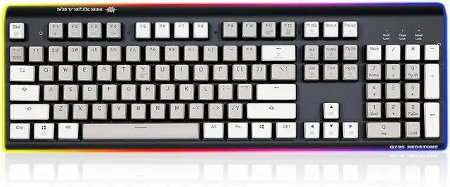 Main image of Hexgears GK735 Wired Full Size Mechanical Keyboard, Aluminum Housing Built for Gamers w/Kailh Box White Switch, White Backlit + Surrounded by RGB Light Strip, 104 Keys Gaming Keyboard for PC/Mac