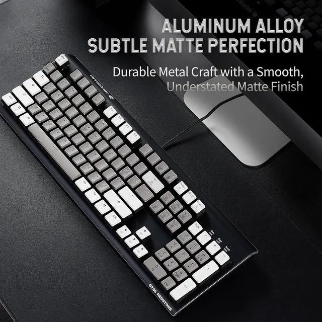 Alt view image 4 of 7 - Hexgears GK735 Wired Full Size Mechanical Keyboard, Aluminum Housing Built for Gamers w/Kailh Box White Switch, White Backlit + Surrounded by RGB Light Strip, 104 Keys Gaming Keyboard for PC/Mac