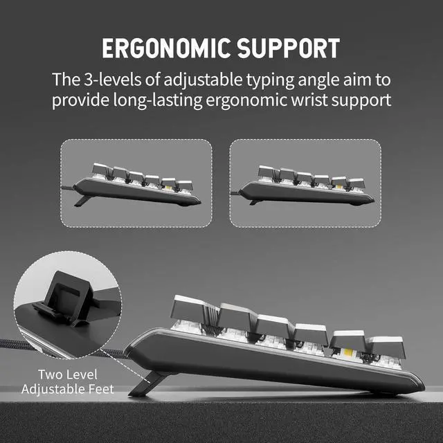 Alt view image 6 of 7 - Hexgears GK735 Wired Full Size Mechanical Keyboard, Aluminum Housing Built for Gamers w/Kailh Box White Switch, White Backlit + Surrounded by RGB Light Strip, 104 Keys Gaming Keyboard for PC/Mac