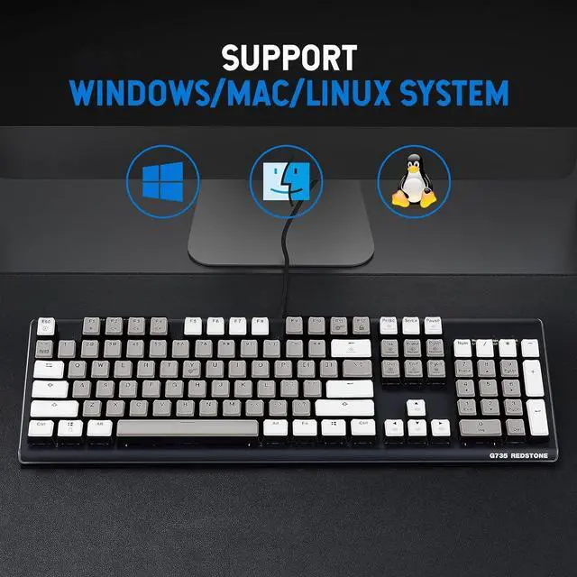 Alt view image 7 of 7 - Hexgears GK735 Wired Full Size Mechanical Keyboard, Aluminum Housing Built for Gamers w/Kailh Box White Switch, White Backlit + Surrounded by RGB Light Strip, 104 Keys Gaming Keyboard for PC/Mac