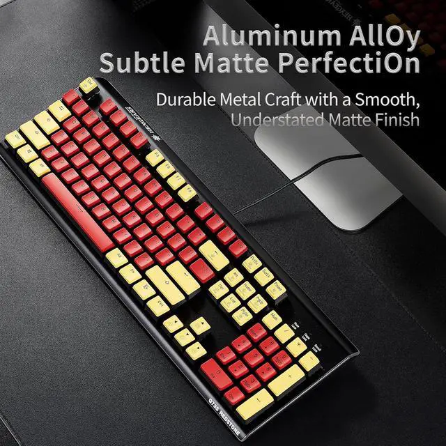 Alt view image 6 of 6 - Hexgears GK735 Wired Mechanical Gaming Keyboard, Hot-Swappable Full-Size Keyboard with White Backlit + Surround Side Light Strip, Aluminum Finish, Kailh Clicky Switches (Red-Yellow)