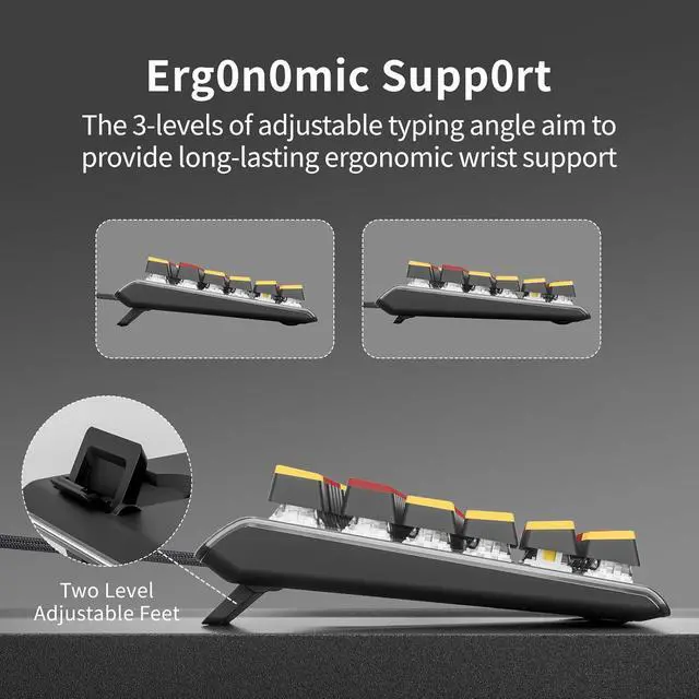 Alt view image 5 of 6 - Hexgears GK735 Wired Mechanical Gaming Keyboard, Hot-Swappable Full-Size Keyboard with White Backlit + Surround Side Light Strip, Aluminum Finish, Kailh Clicky Switches (Red-Yellow)