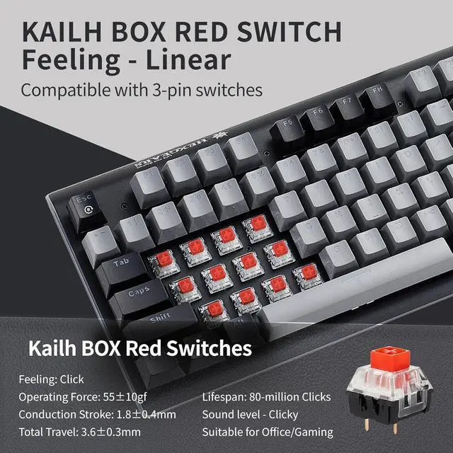 Alt view image 5 of 7 - Hexgears GK735 Full-Size Mechanical Gaming Keyboard, Surround Side Light Strip+Backlit Keyboard with Linear Switch, Anti-Ghosting, Double-Shot PBT Keycaps, Compatible with Windows, macOS (Gray-Black)