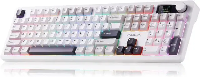 Main image of AULA F106PRO Wireless Keyboard, Full Size Mechanical Keyboard with Media Knob & Screen, 8000mAh Battery Hot Swappable Custom PBT keycaps Gaming Keyboard - Blaze Switch,Black White Grey