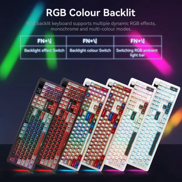 Alt view image 4 of 7 - AULA F106PRO Wireless Keyboard, Full Size Mechanical Keyboard with Media Knob & Screen, 8000mAh Battery Hot Swappable Custom PBT keycaps Gaming Keyboard - Blaze Switch,Black White Grey