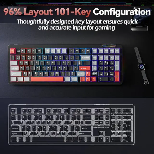 Alt view image 6 of 7 - LINGBAO K98 Wireless Mechanical Gaming Keyboard, Tri-Mode BT5.0/2.4GHz/USB-C, Gasket Custom Hot-Swappable Linear Switches Creamy Keyboard with Number Pad, RGB Backlit Gaming Keyboard for PC Laptop