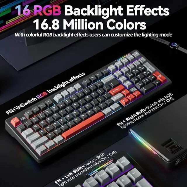 Alt view image 7 of 7 - LINGBAO K98 Wireless Mechanical Gaming Keyboard, Tri-Mode BT5.0/2.4GHz/USB-C, Gasket Custom Hot-Swappable Linear Switches Creamy Keyboard with Number Pad, RGB Backlit Gaming Keyboard for PC Laptop