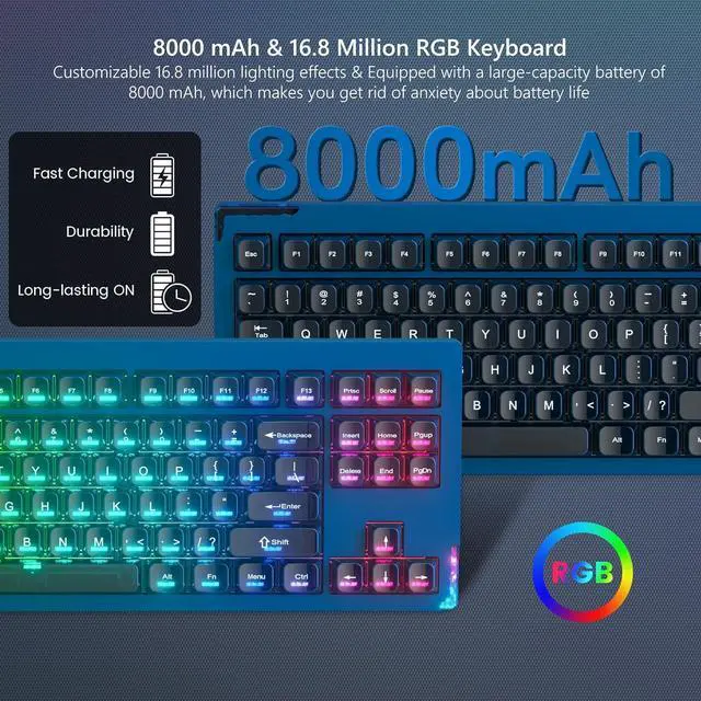 Alt view image 5 of 6 - SK87 75% Wireless Gaming Keyboard QMK/VIA, Full Aluminum Transparent keycaps Mechanical Keyboard, Bluetooth 5.0/2.4GHz/USB-C Wired Programmable Keyboard, Hot Swappable, POM Linear Switch (Blue)