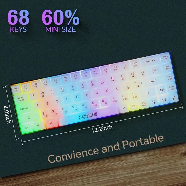 Alt view image 2 of 7 - CHONCHOW Mini 60% Gaming Keyboard, Rainbow RGB Backlit 68 Keys Small Compact Keyboard, Transparent USB Wired Gaming Keyboards for Windows Laptop PC Mac Xbox PS4 PS5 Gamer