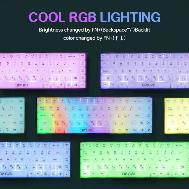 Alt view image 3 of 7 - CHONCHOW Mini 60% Gaming Keyboard, Rainbow RGB Backlit 68 Keys Small Compact Keyboard, Transparent USB Wired Gaming Keyboards for Windows Laptop PC Mac Xbox PS4 PS5 Gamer