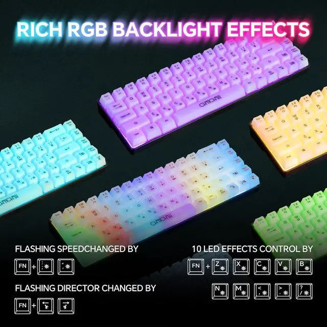 Alt view image 6 of 7 - CHONCHOW Mini 60% Gaming Keyboard, Rainbow RGB Backlit 68 Keys Small Compact Keyboard, Transparent USB Wired Gaming Keyboards for Windows Laptop PC Mac Xbox PS4 PS5 Gamer