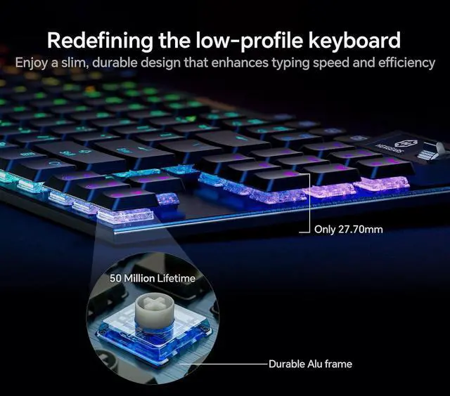 Alt view image 3 of 7 - Hexgears Immersion A3 TKL Low-Profile Wireless Mechanical Keyboard, BT5.0/2.4GHz/USB-C Hot-Swappable Tactile Switches, RGB Backlit, Display Screen & 5800mAh Battery Gaming Keyboard for Pc/Mac/Tablet