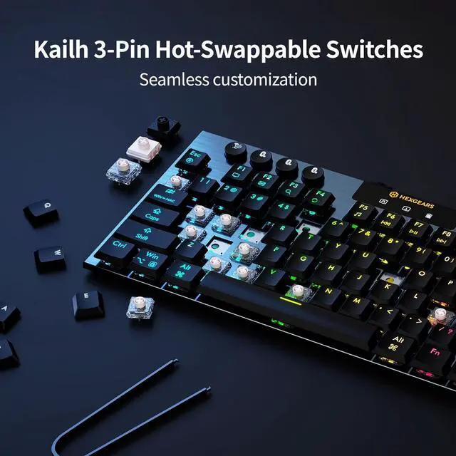 Alt view image 4 of 7 - Hexgears Immersion A3 TKL Low-Profile Wireless Mechanical Keyboard, BT5.0/2.4GHz/USB-C Hot-Swappable Tactile Switches, RGB Backlit, Display Screen & 5800mAh Battery Gaming Keyboard for Pc/Mac/Tablet