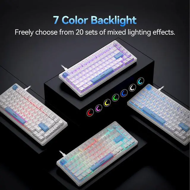 Alt view image 2 of 7 - TECKNET Wired Gaming Keyboard, RGB Backlit Keyboards with Gasket Structure, USB C Mechanical Keyboard has 20 Lighting Effects & Multimedia Control Knob, Computer Keyboards for PC Laptop Mac Gamer