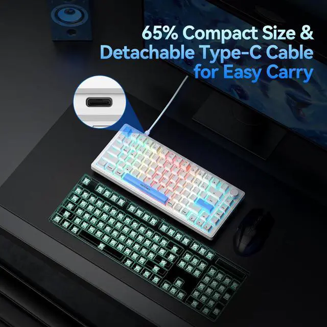 Alt view image 5 of 7 - TECKNET Wired Gaming Keyboard, RGB Backlit Keyboards with Gasket Structure, USB C Mechanical Keyboard has 20 Lighting Effects & Multimedia Control Knob, Computer Keyboards for PC Laptop Mac Gamer