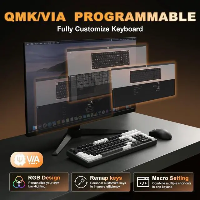 Alt view image 4 of 7 - YUNZII AL98 QMK/VIA Wireless Mechanical Gaming Keyboard,Full Aluminum,BT/2.4G/USB-C, Pre-Lubed Hot Swappable Gasket Mount 1800 Layout,RGB Backlit for Win/Mac (Black, Milk Switch)