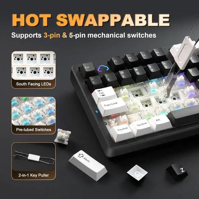 Alt view image 6 of 7 - YUNZII AL98 QMK/VIA Wireless Mechanical Gaming Keyboard,Full Aluminum,BT/2.4G/USB-C, Pre-Lubed Hot Swappable Gasket Mount 1800 Layout,RGB Backlit for Win/Mac (Black, Milk Switch)