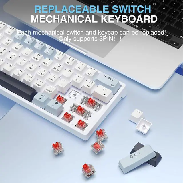 Alt view image 5 of 6 - SOLAKAKA SK961 Wireless Mechanical Keyboard with RGB Backlight,Tri-Mode BT5.0/Wired/2.4GHz 60 Percent Wireless Gaming Keyboard,Red Switch