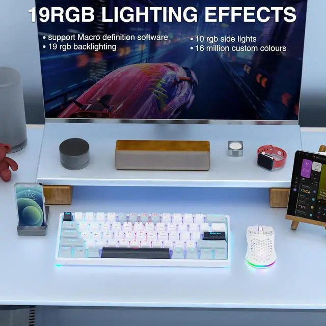 Alt view image 6 of 6 - SOLAKAKA SK961 Wireless Mechanical Keyboard with RGB Backlight,Tri-Mode BT5.0/Wired/2.4GHz 60 Percent Wireless Gaming Keyboard,Red Switch