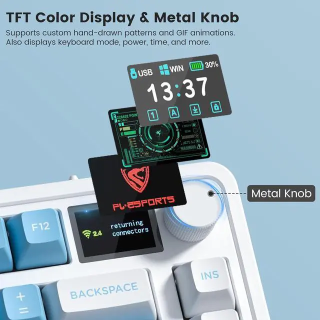 Alt view image 2 of 7 - CMK75 Mechanical Keyboard: 75% Layout w/TFT Color Screen & Knob | Tri-Mode Wireless (2.4G/Bluetooth/Wired) | Hot-Swappable | Programmable | PBT Keycaps