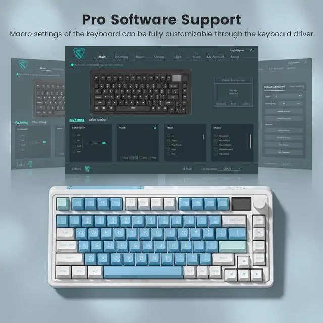 Alt view image 5 of 7 - CMK75 Mechanical Keyboard: 75% Layout w/TFT Color Screen & Knob | Tri-Mode Wireless (2.4G/Bluetooth/Wired) | Hot-Swappable | Programmable | PBT Keycaps