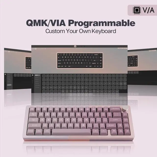 Alt view image 5 of 7 - KiiBoom Loop 65 65% Full Aluminum Block Structure Mechanical Keyboard, QMK/VIA Programmable, BT5.0/2.4GHz/USB-C Wireless Gaming Keyboard, Gasket, FR4 Plate, RGB for Win/Mac (Pink Purple)