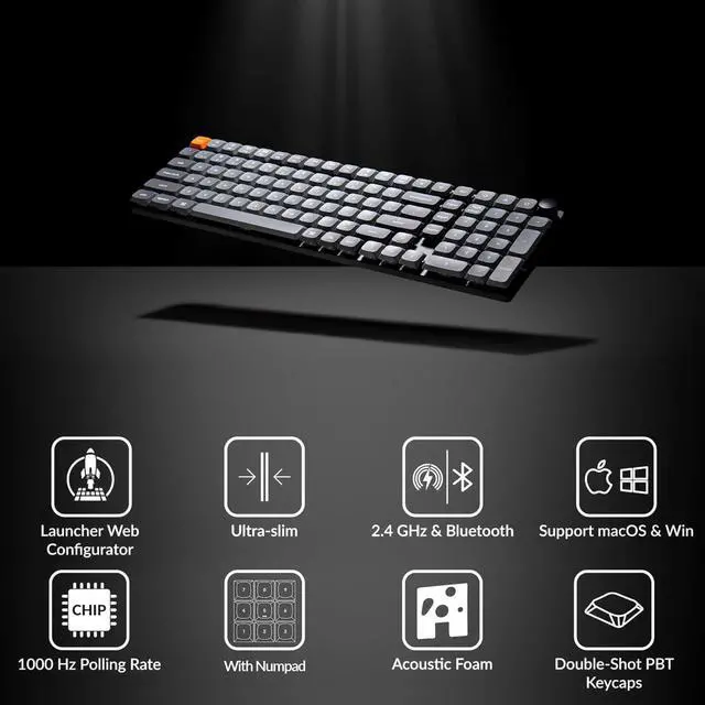 Alt view image 2 of 7 - Keychron K17 Max 96% Layout QMK/Launcher Ultra-Slim Wireless/Type-C Wired Mechanical Keyboard with RGB Backlit, Low-Profile Gateron Mechanical Brown Switch Compatible with Mac Windows