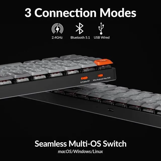 Alt view image 3 of 7 - Keychron K17 Max 96% Layout QMK/Launcher Ultra-Slim Wireless/Type-C Wired Mechanical Keyboard with RGB Backlit, Low-Profile Gateron Mechanical Brown Switch Compatible with Mac Windows