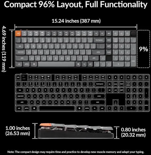 Alt view image 5 of 7 - Keychron K17 Max 96% Layout QMK/Launcher Ultra-Slim Wireless/Type-C Wired Mechanical Keyboard with RGB Backlit, Low-Profile Gateron Mechanical Brown Switch Compatible with Mac Windows