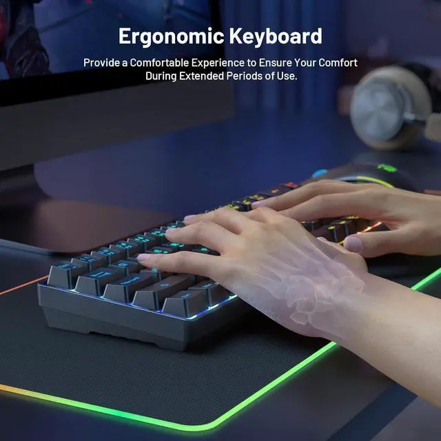 Alt view image 6 of 7 - Snpurdiri 60% Wireless Gaming Keyboard and Mouse Combo,LED Backlit Rechargeable 2000mAh Battery,Small Membrane But Mechanical Feel Keyboard + Popular RGB Mice for Gaming,Business Office