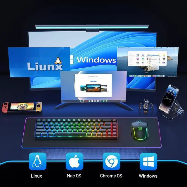 Alt view image 7 of 7 - Snpurdiri 60% Wireless Gaming Keyboard and Mouse Combo,LED Backlit Rechargeable 2000mAh Battery,Small Membrane But Mechanical Feel Keyboard + Popular RGB Mice for Gaming,Business Office