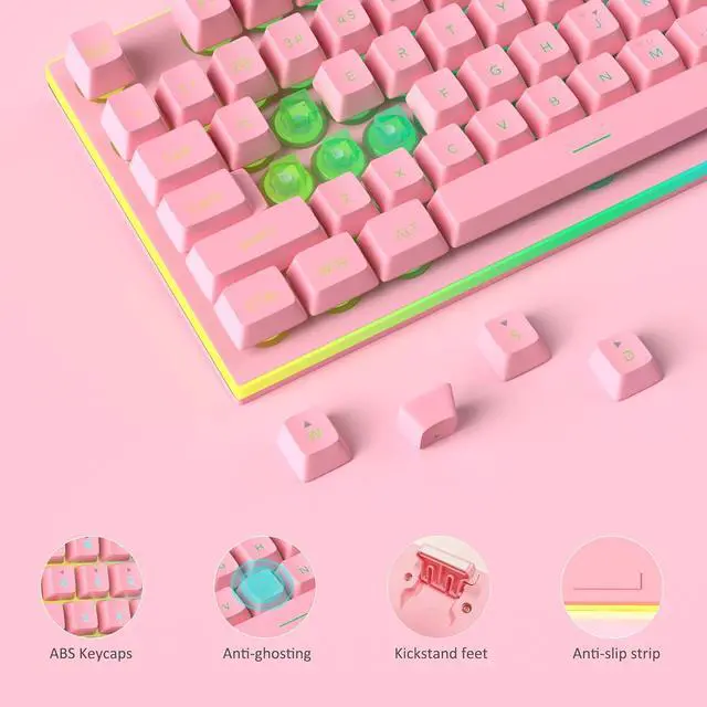 Alt view image 5 of 7 - MageGee GT838 Gaming Keyboard and Mouse Combo, 104 Keys RGB Backlit Quiet Wired Keyboards for Laptop PC MAC, with Number Pad, Metal Panel, Anti-Ghosting, Pink