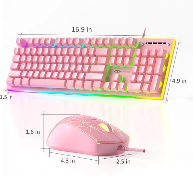 Alt view image 7 of 7 - MageGee GT838 Gaming Keyboard and Mouse Combo, 104 Keys RGB Backlit Quiet Wired Keyboards for Laptop PC MAC, with Number Pad, Metal Panel, Anti-Ghosting, Pink