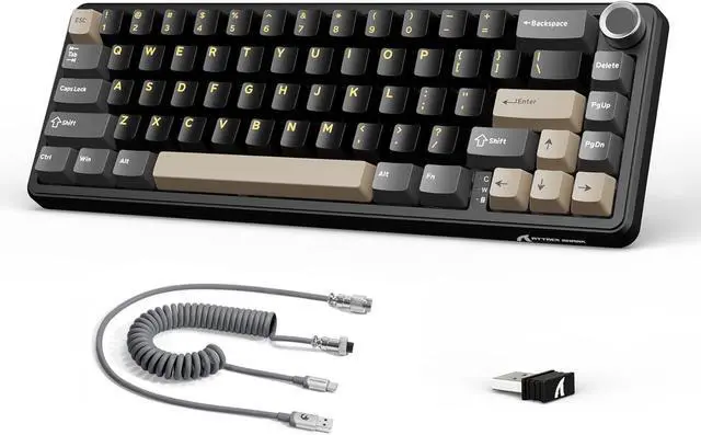 Main image of ATTACK SHARK X66 60% Wireless Mechanical Gaming Keyboard with Volume Knob, Gasket Hot Swappable Custom Keyboard, PBT Keycaps, Tri-Mode USB-C/BT5.0/2.4G RGB with Coiled Cable - Star Black
